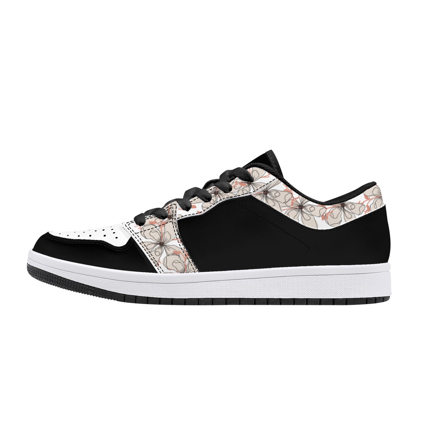 Leather Sneakers-Flower Trim-White Sole